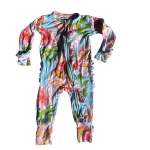 Gigi and Max Blue Floral Baby Zippered Bamboo Pajamas